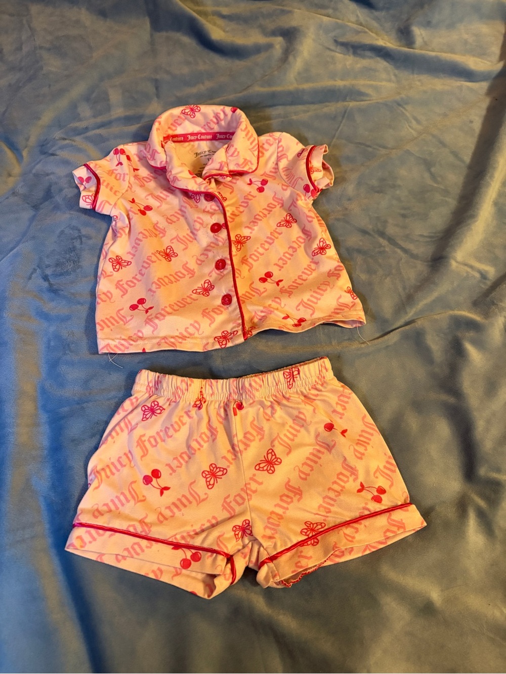 Juicy Couture Pink Logo & Cherry Print Two-Piece Kids Pajama Set
